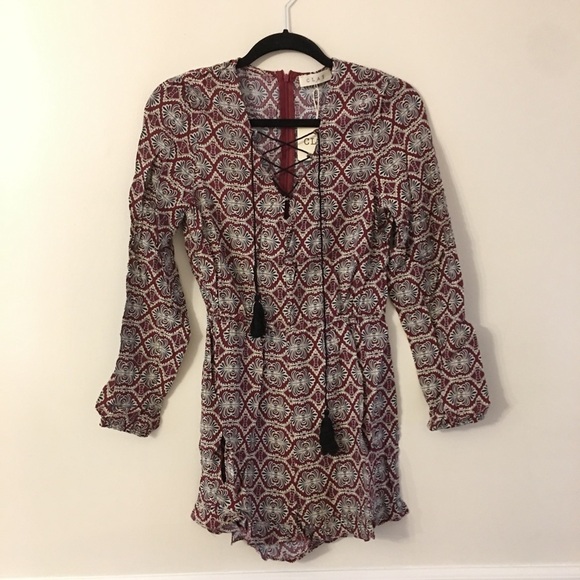 JULY 4th Navy & Burgundy Floral Lace Up Romper - Picture 4 of 7